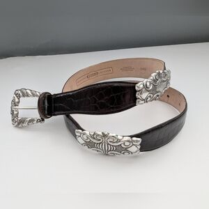 Fossil Women's (Size Small) Croc-Embossed Leather Belt w/Silver Accents & Buckle